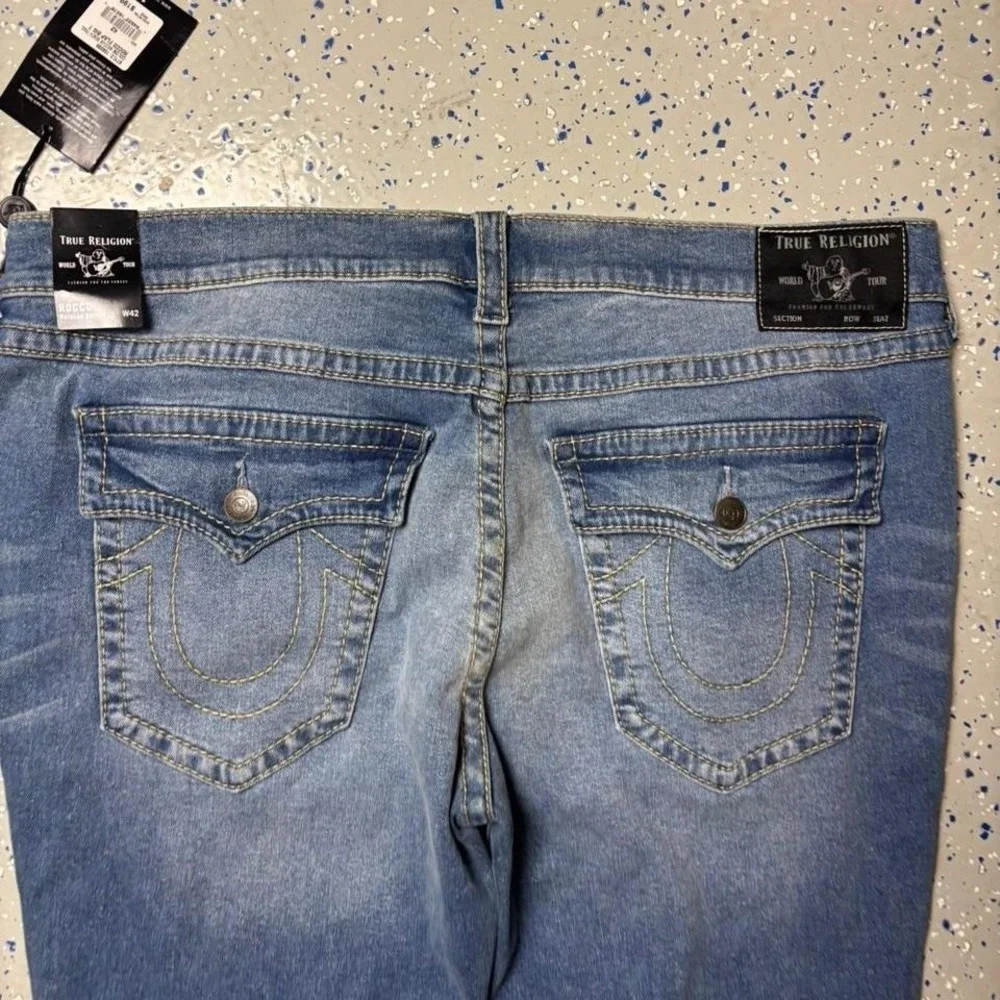 NEW True Religion Rocco Relaxed Skinny Stretch Denim Jeans Blue Wash 42x34